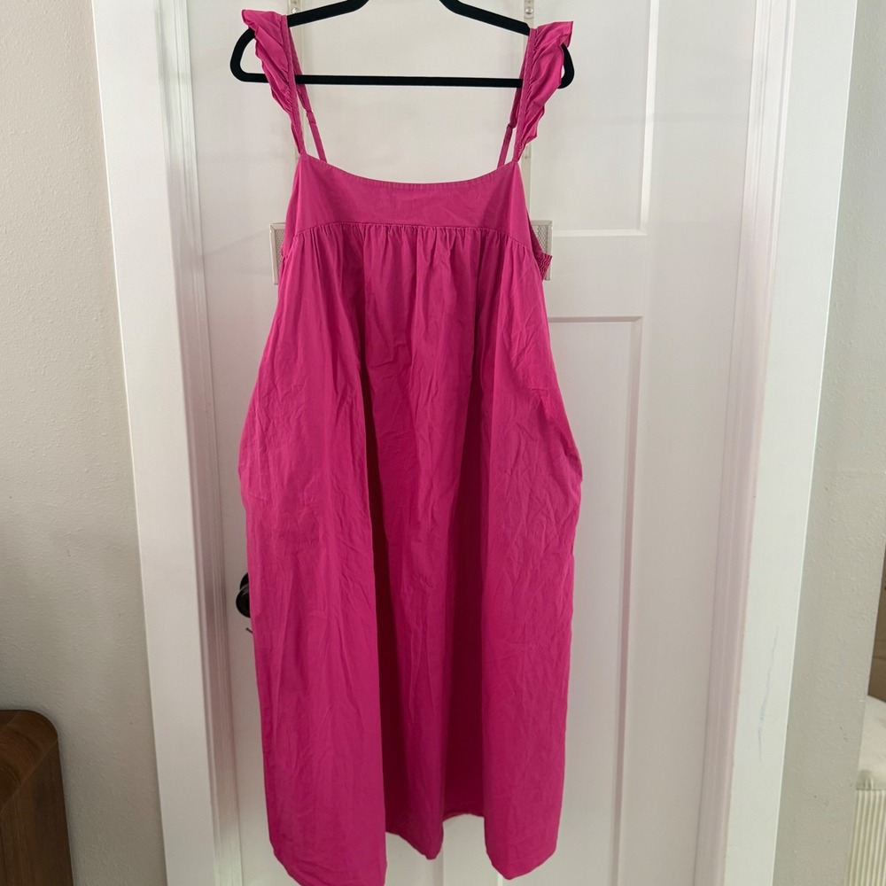 Show Me‎ Your Mumu Oasis Ruffle Sun Dress Hot Pink Cotton Smocked Midi Large